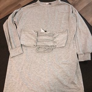 grey shirt dress with corset belt